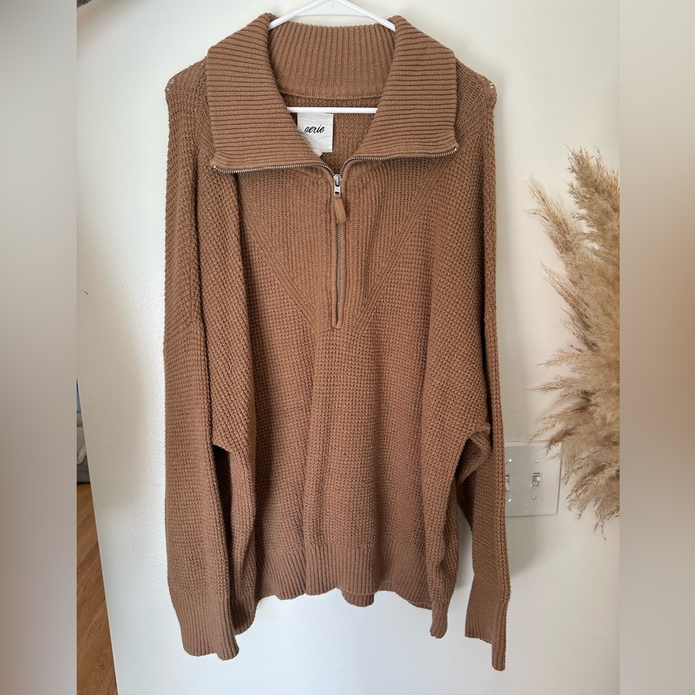 Aerie Brown Half-Zip Sweater